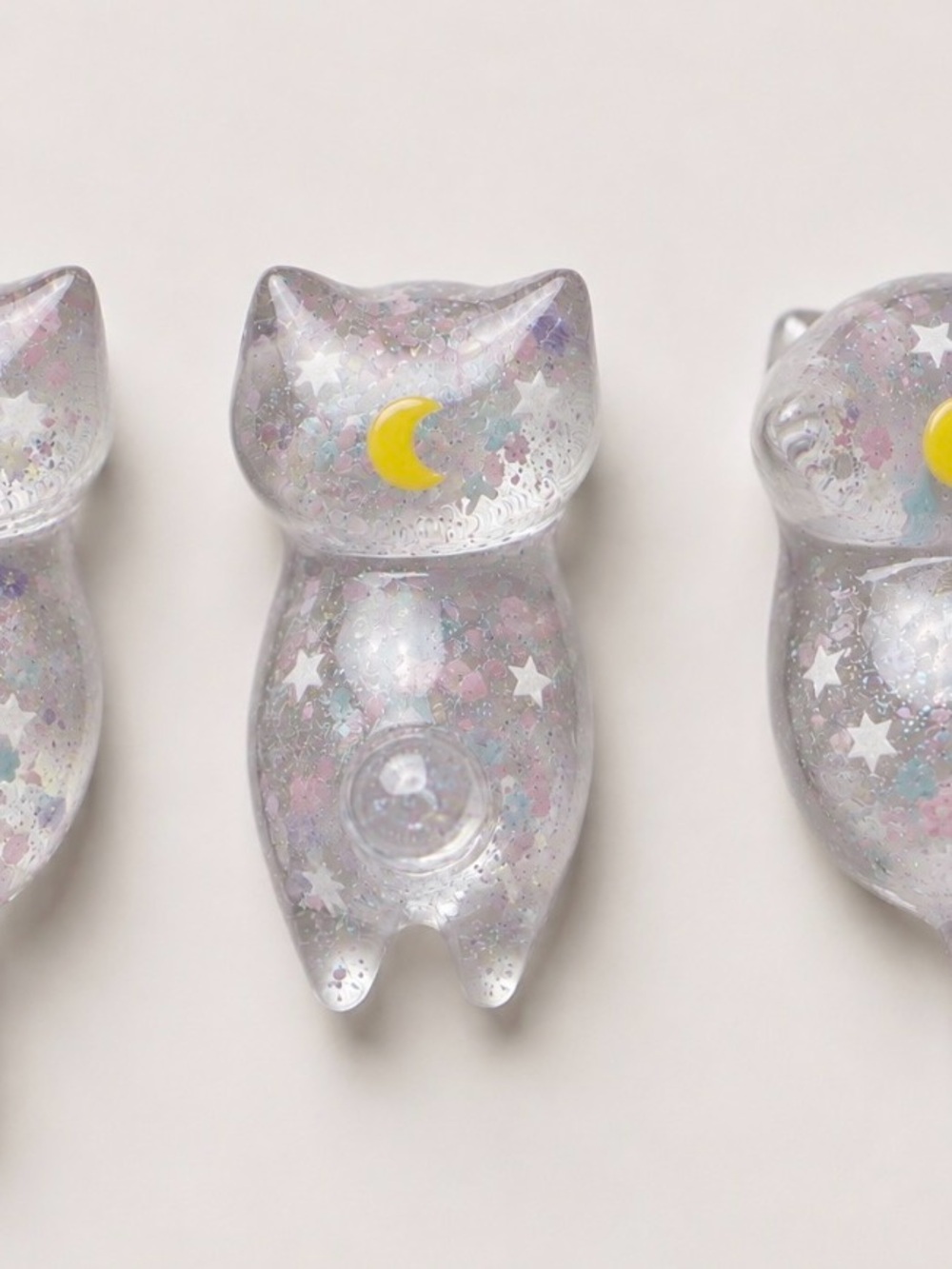 Clear Glitter Cat Multi Use Holder with Yellow Moon Accent